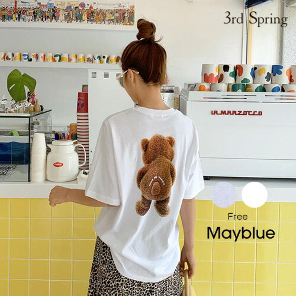 mayblue(メイブルー)クマプリントルーズTシャツ【4/16再販】クマプリント　テディベア　バックプリント　Tシャツ　トップス　半袖【5】
