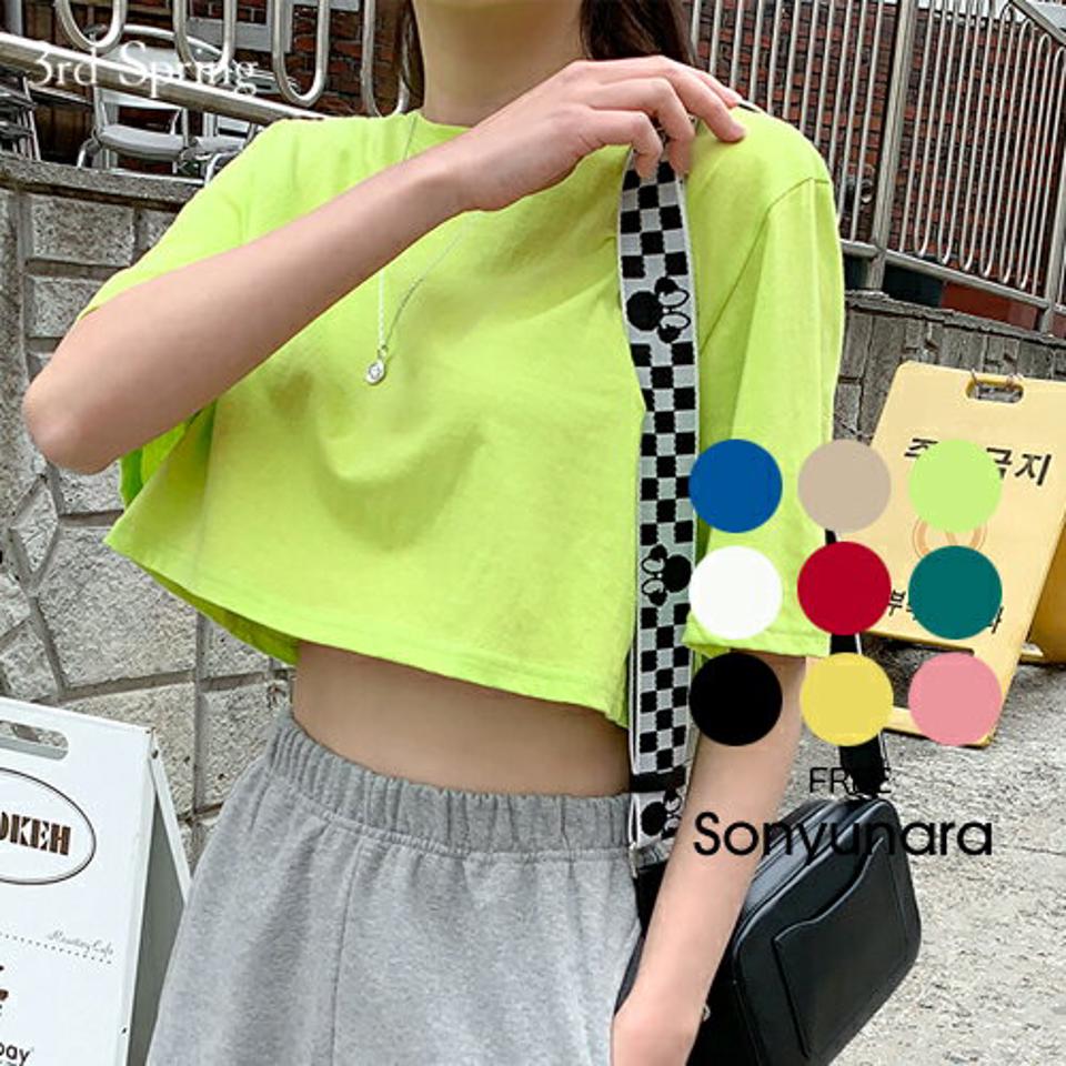 SONYUNARA(ソニョナラ)クロップTシャツ (9colors!)【4/19up_ka】韓国 韓国ファッション　Tシャツ　半袖　無地　クロップ　ショート丈　デイリー 着回し　着回し　カジュアル【5】 母の日