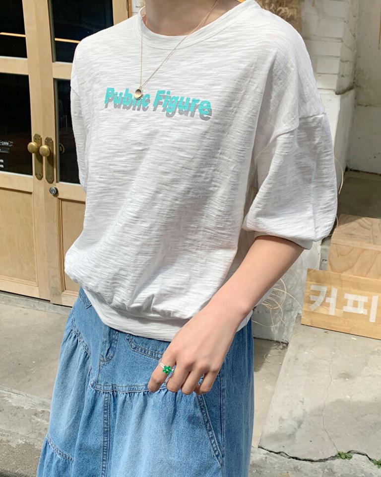 mayblue(メイブルー)レタリングハーフスリーブTシャツ【4/19up_ka】トップス tシャツ 半袖 パフスリーブ ロゴt ロゴ tシャツ プリント レタリング 【5】