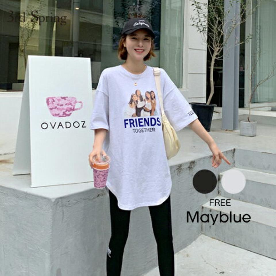 MAYBLUE(メイブルー)レタリングxフォトプリントTシャツ【4/16up_ka】トップス tシャツ 半袖 ロゴ ロゴt プリント フォトプリント オーバーサイズ 【5】