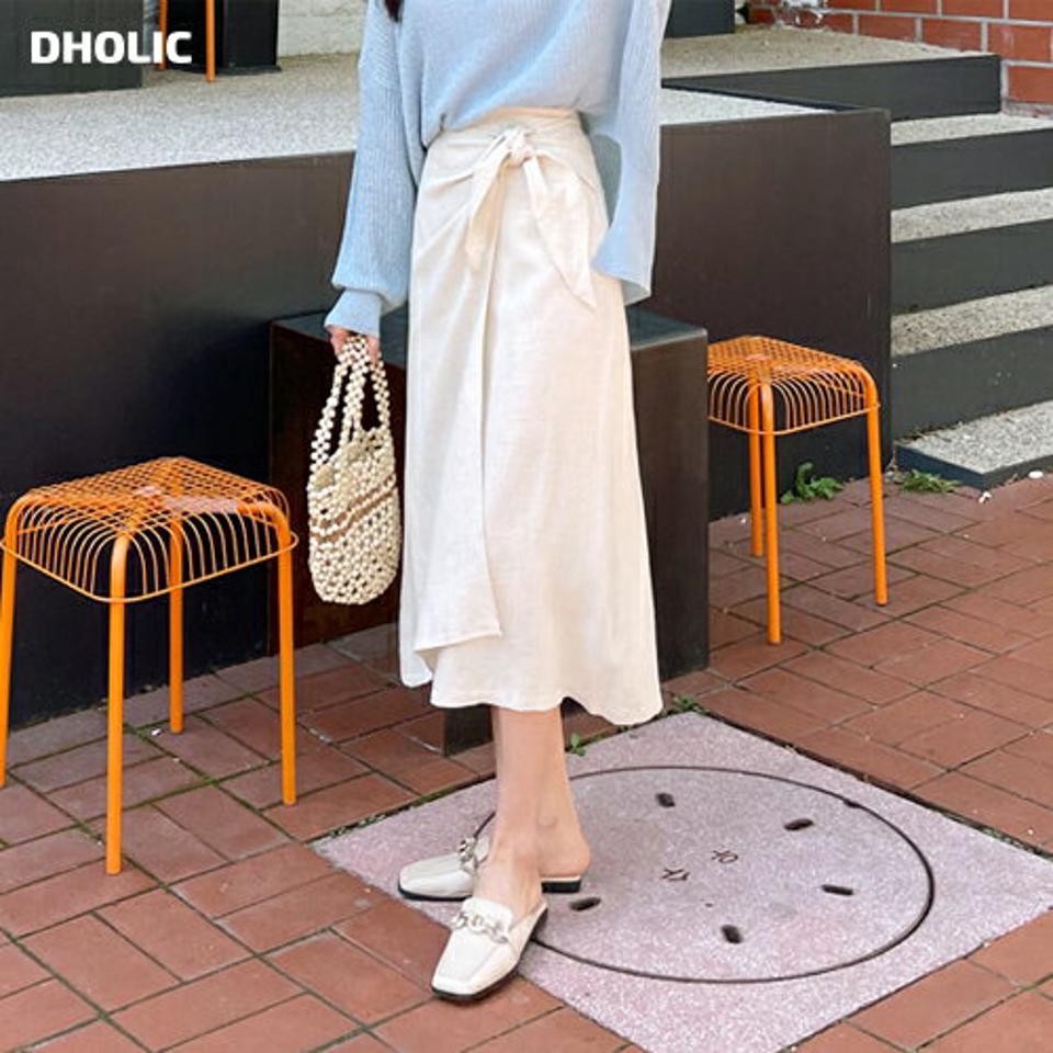 リネン混ラップスカート・全3色・t61933 レディース 【sk】 韓国 ファッション ボトムス スカート ロング ロングスカート リネン レーヨン リボン Hライン 無地 上品 体型カバー 細身 カジュアル ベーシック フェミニン 夏 春