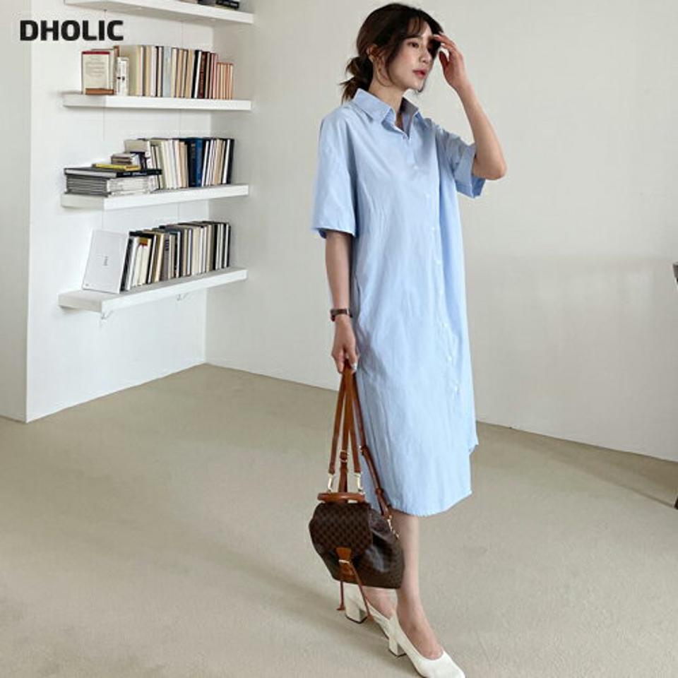 ルーズシャツワンピース・全4色・t61920 レディース 【ops】 韓国 ファッション ワンピース ロング ロングワンピース 半袖 シャツワンピース コットン 無地 カジュアル シンプル 体型カバー 細身 夏 春