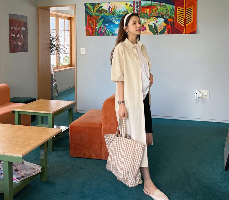 ルーズシャツワンピース・全4色・t61920 レディース 【ops】 韓国 ファッション ワンピース ロング ロングワンピース 半袖 シャツワンピース コットン 無地 カジュアル シンプル 体型カバー 細身 夏 春