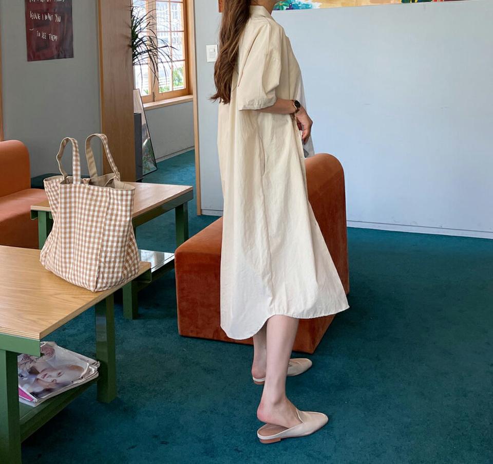 ルーズシャツワンピース・全4色・t61920 レディース 【ops】 韓国 ファッション ワンピース ロング ロングワンピース 半袖 シャツワンピース コットン 無地 カジュアル シンプル 体型カバー 細身 夏 春