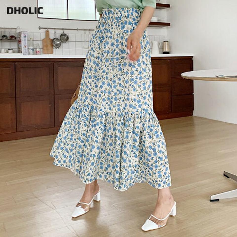 花柄フレアスカート・全3色・b63452 レディース 【sk】【韓国 ファッション ボトムス スカート ロング ロングスカート 花柄 フラワー パターン フレア 体型カバー 細身 カジュアル ベーシック フェミニン 夏 春】