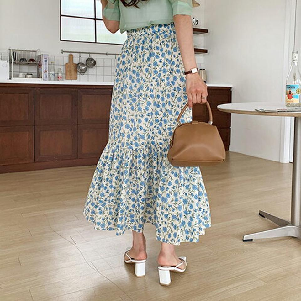 花柄フレアスカート・全3色・b63452 レディース 【sk】【韓国 ファッション ボトムス スカート ロング ロングスカート 花柄 フラワー パターン フレア 体型カバー 細身 カジュアル ベーシック フェミニン 夏 春】