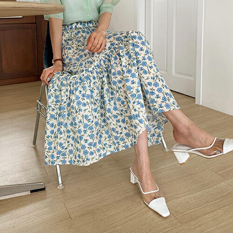 花柄フレアスカート・全3色・b63452 レディース 【sk】【韓国 ファッション ボトムス スカート ロング ロングスカート 花柄 フラワー パターン フレア 体型カバー 細身 カジュアル ベーシック フェミニン 夏 春】
