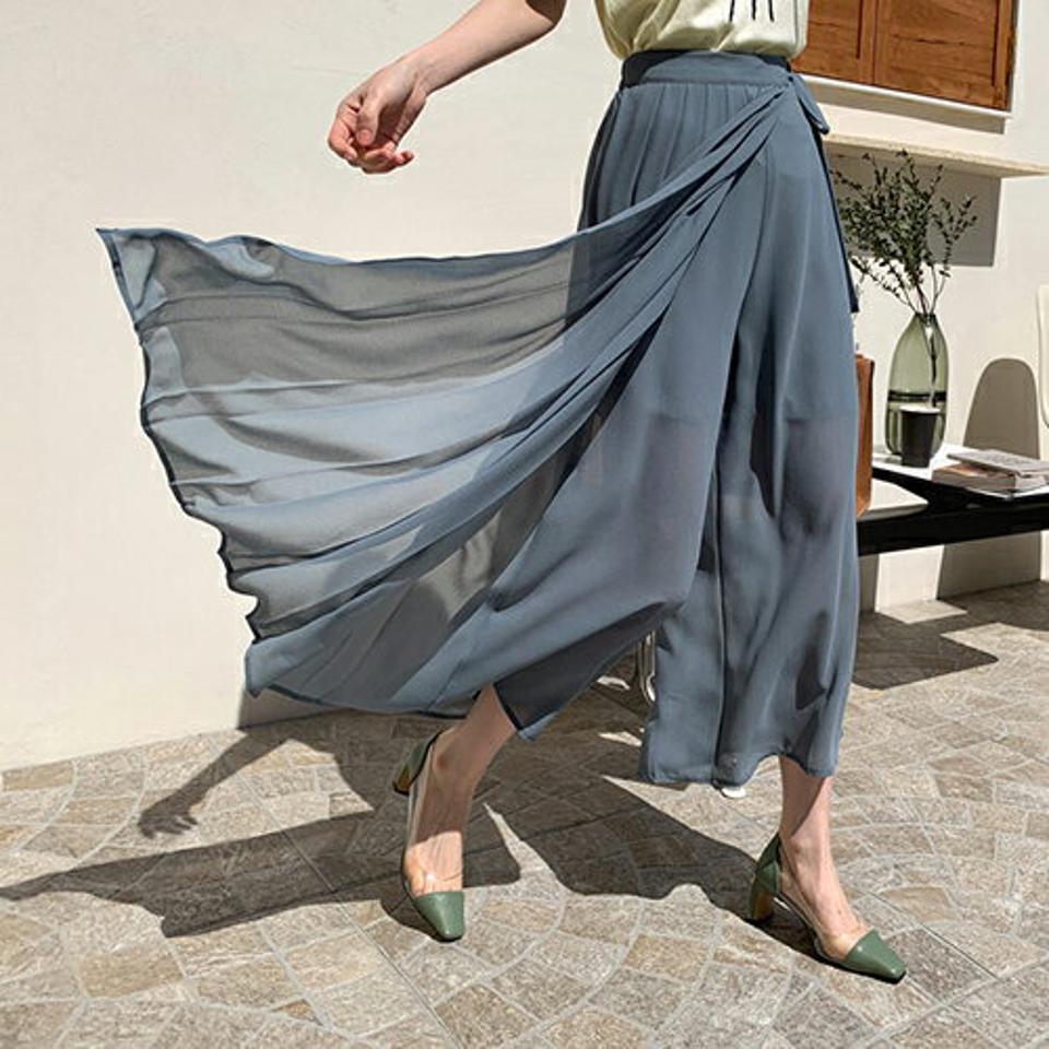 【只今10%OFF】シフォンプリーツラップパンツ・全3色・b68001 レディース 【pt】【パンツ ズボン ロングパンツ 長ズボン ラップデザイン ラップパンツ シフォン プリーツ 単色 フェミニン 大人 スカンツ 上品 春 秋 韓国 ファッション】【ハイホリHIHOLLI】