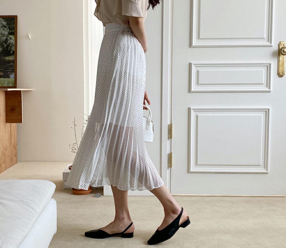 ドットプリーツスカート・全3色・b61935 レディース 【sk】【韓国 ファッション ボトムス スカート ロング ロングスカート 小粒 ドット パターン シフォン プリーツ 体型カバー 細身 カジュアル ベーシック フェミニン 夏 春】