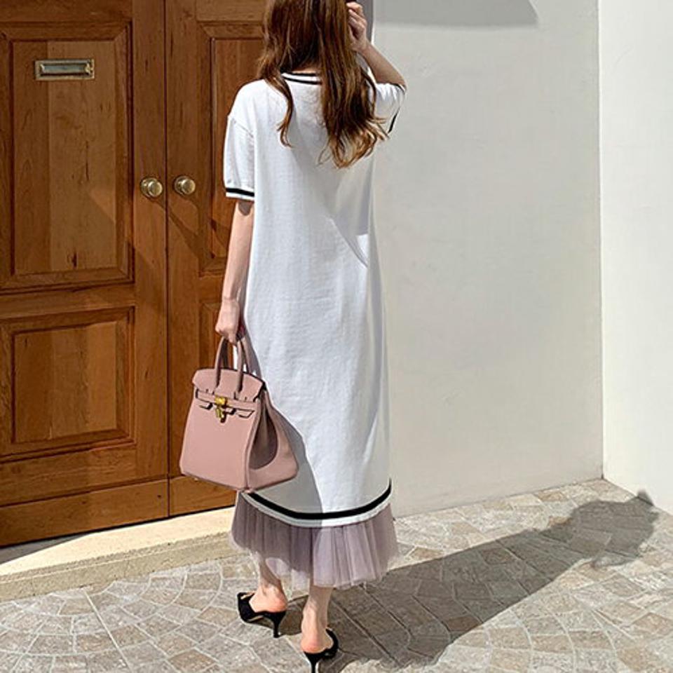 ポケット配色ニットワンピース・全2色・b67991 レディース 【ops】【ワンピース ミディ丈 ミディワンピース 半袖 ハーフスリーブ ニット 配色 ポケット 大人 モダン 春 夏 韓国 ファッション】【ハイホリHIHOLLI】