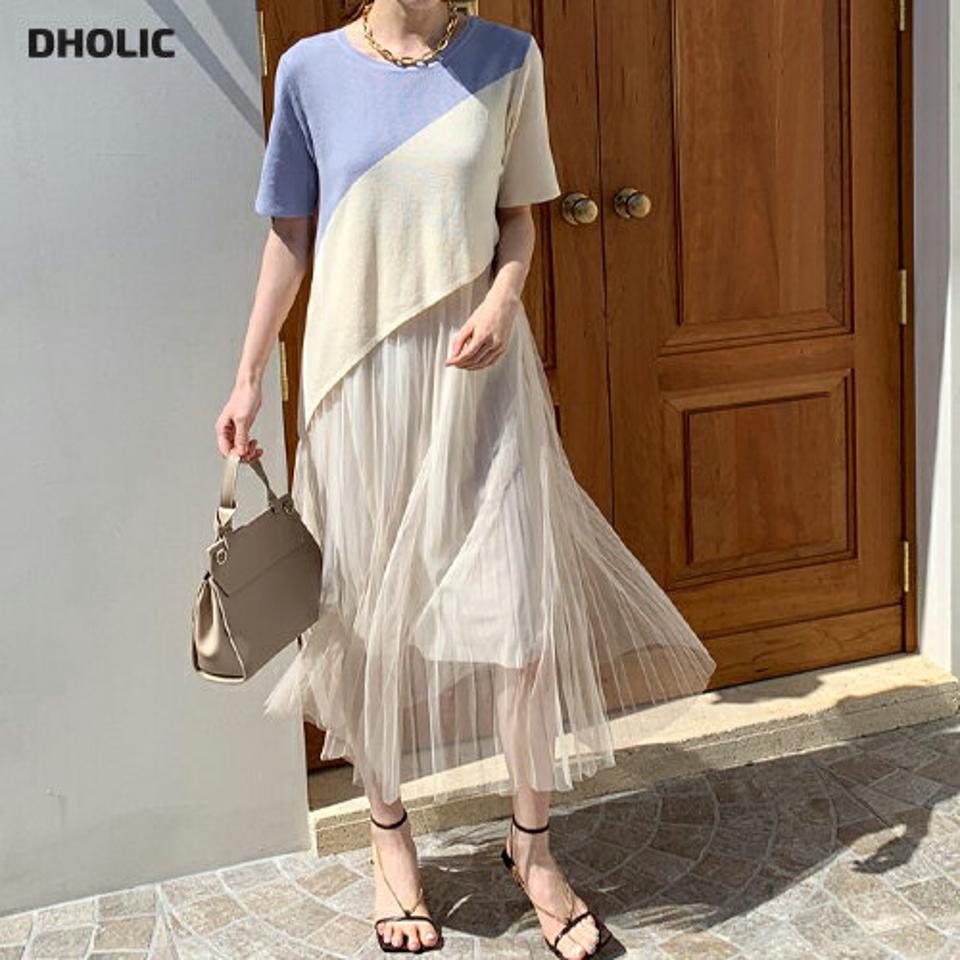 ダイアゴナルコントラストワンピース・全2色・b67992 レディース 【ops】【ワンピース ロング ロングワンピース 透け感 シアー シースルー 半袖 ダイアゴナル フェミニン 春 秋 韓国 ファッション】【ハイホリHIHOLLI】