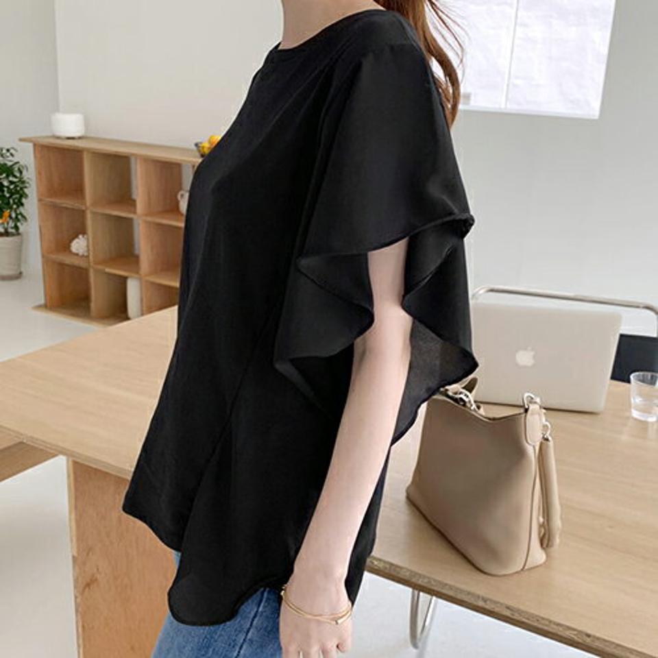 【全品10%OFF】ラッフルアシメTシャツ・全4色・b67989 レディース 【tops】【トップス Tシャツ ラッフル ショートスリーブ シフォン 単色 無地 シンプル カジュアル 春 夏 韓国 ファッション】【ハイホリHIHOLLI】