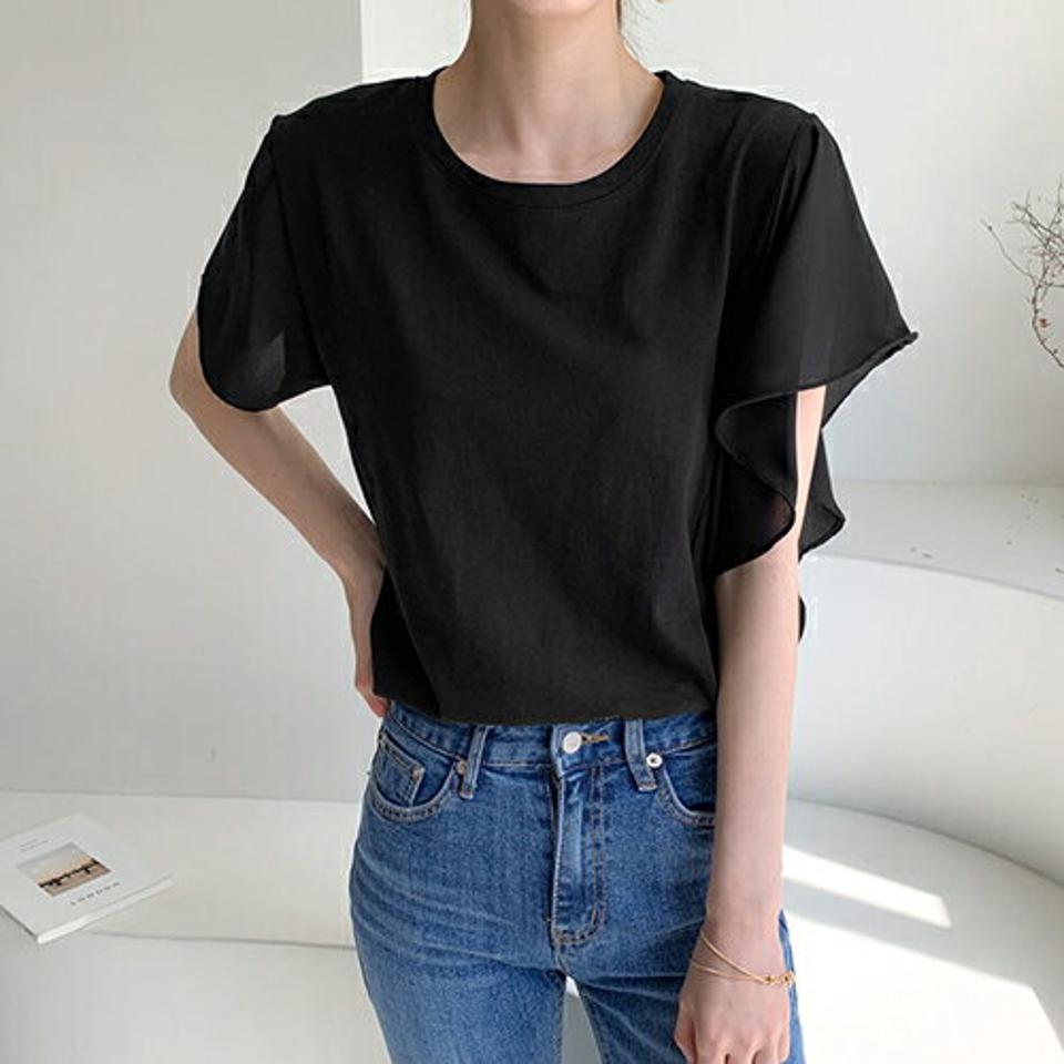 【全品10%OFF】ラッフルアシメTシャツ・全4色・b67989 レディース 【tops】【トップス Tシャツ ラッフル ショートスリーブ シフォン 単色 無地 シンプル カジュアル 春 夏 韓国 ファッション】【ハイホリHIHOLLI】