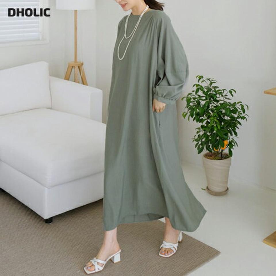 ラップストラップ付ボタンワンピース・全3色・t68011 レディース 【ops】【ワンピース ロング ロングワンピース ラップデザイン 長袖 単色 無地 シンプル ギャザー 春 秋 韓国 ファッション】【ハイホリHIHOLLI】