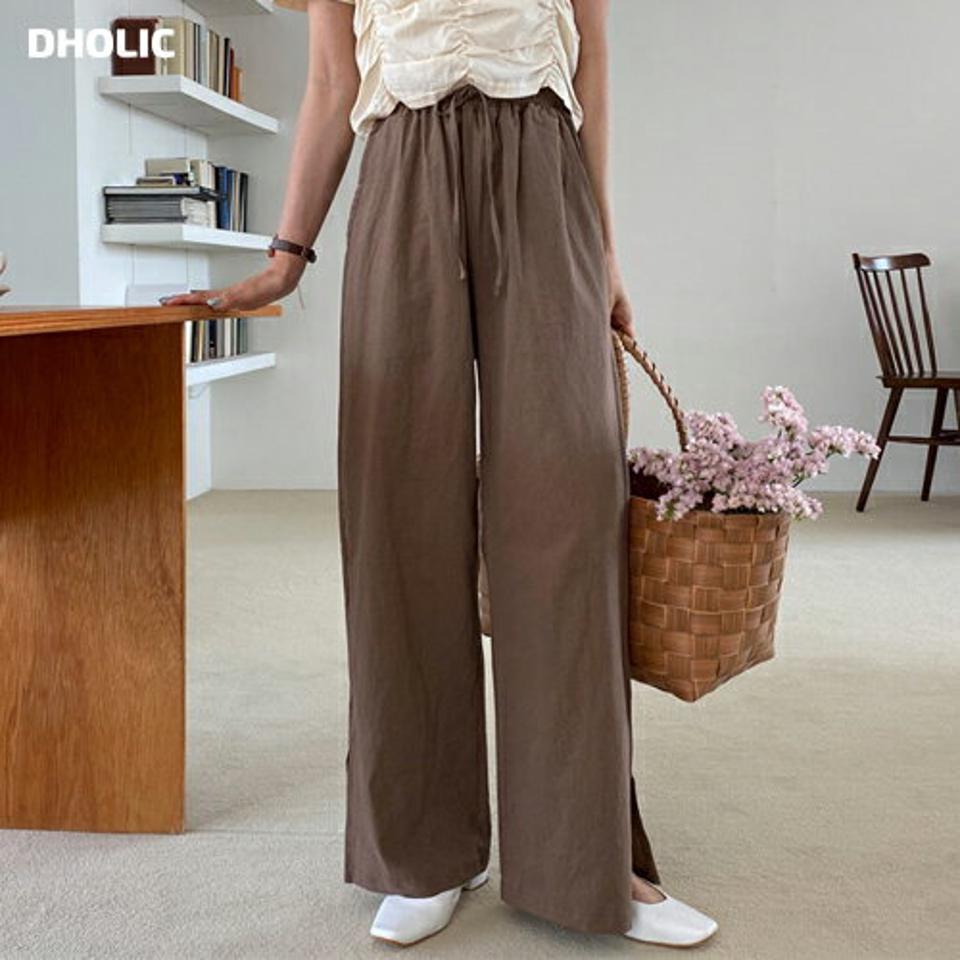 リネン混スリットンワイドパンツ・全4色・t61930 レディース 【pt】【韓国 ファッション ボトムス ロング ロングパンツ リネン コットン スリム ワイドパンツ ワイド ストレート 美脚 体型カーバー 10分丈 十分丈 夏 春】