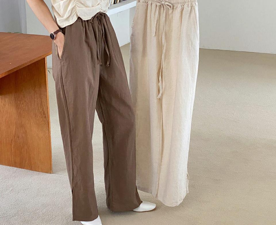 リネン混スリットンワイドパンツ・全4色・t61930 レディース 【pt】【韓国 ファッション ボトムス ロング ロングパンツ リネン コットン スリム ワイドパンツ ワイド ストレート 美脚 体型カーバー 10分丈 十分丈 夏 春】