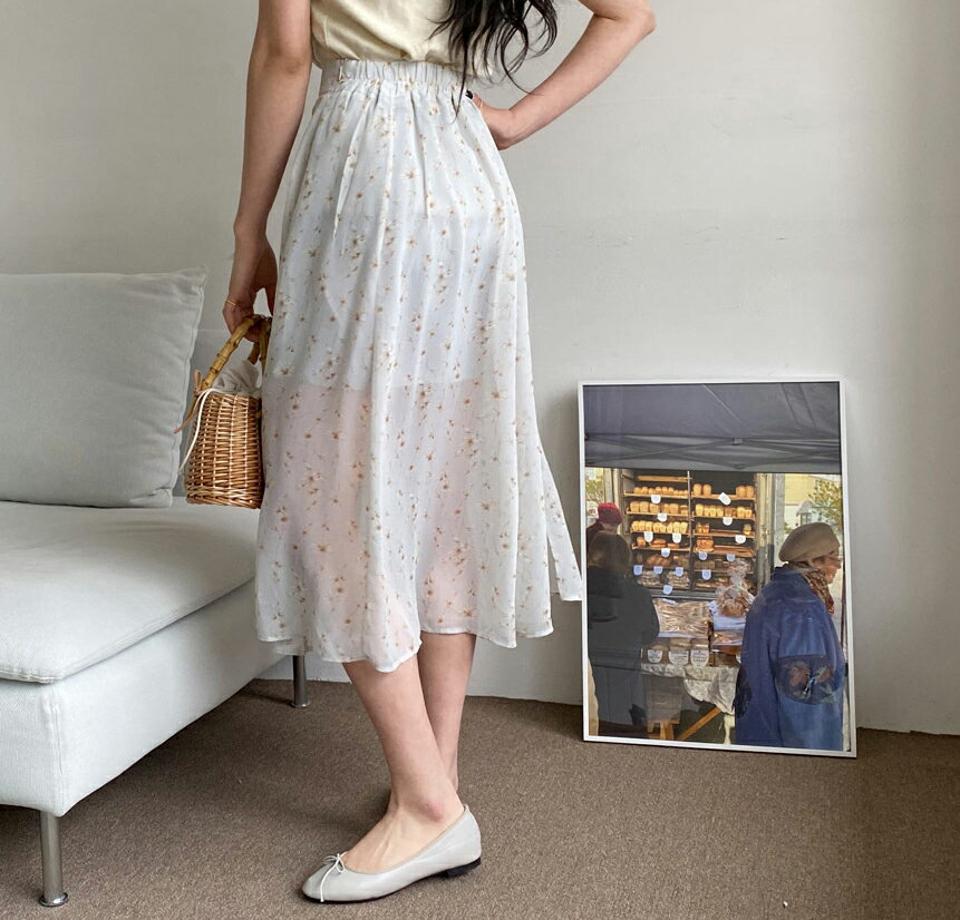 フローラルシアースカート・全4色・b63957 レディース 【sk】【韓国 ファッション ボトムス スカート ロング ロングスカート 花柄 フラワー パターン シアー フローラル カジュアル デイリー 体型カバー 細身 春 夏】【NIJU】