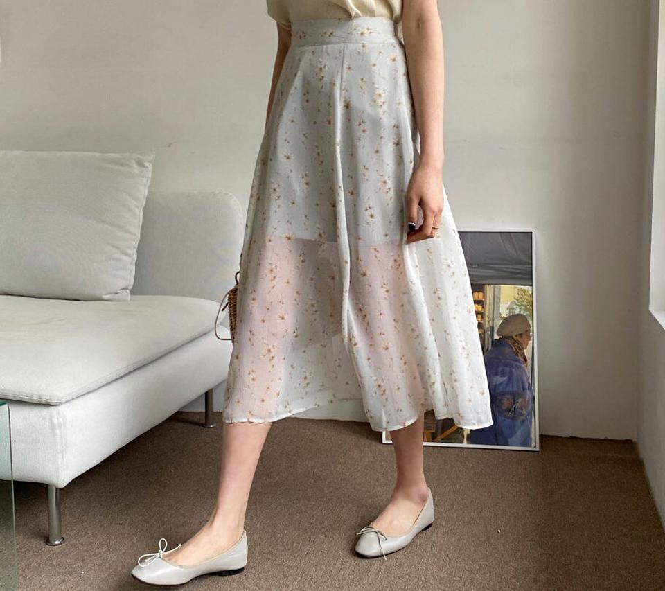 フローラルシアースカート・全4色・b63957 レディース 【sk】【韓国 ファッション ボトムス スカート ロング ロングスカート 花柄 フラワー パターン シアー フローラル カジュアル デイリー 体型カバー 細身 春 夏】【NIJU】