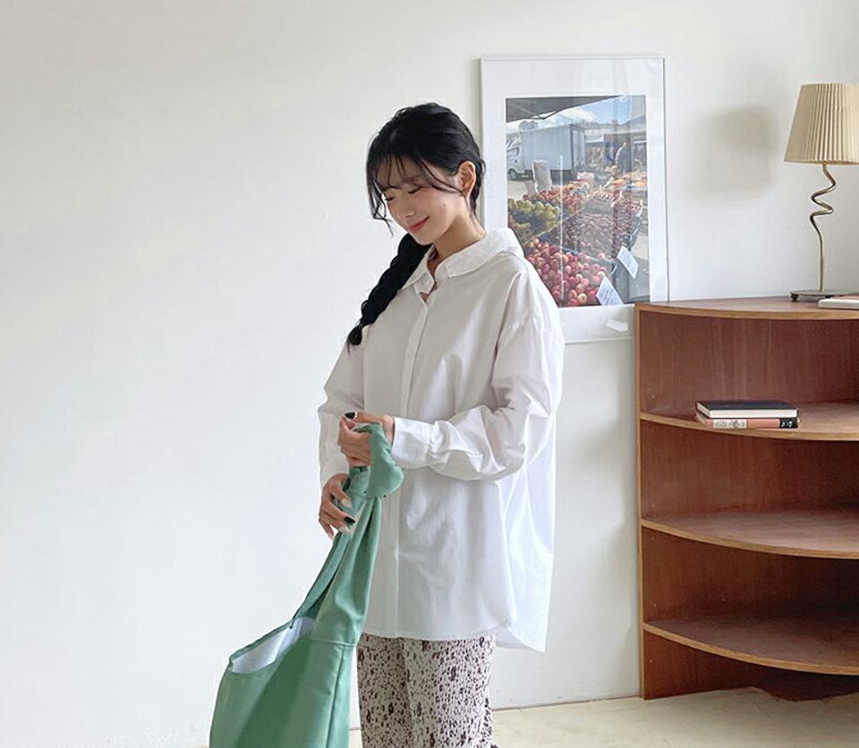 バックリボンシャツ・全3色・t63897 レディース 【bl】【韓国 ファッション トップス シャツ 長袖 リボン オーバーサイズ ルーズ ゆったり ガーリー 体型カバー 細身 春 夏】【NIJU】