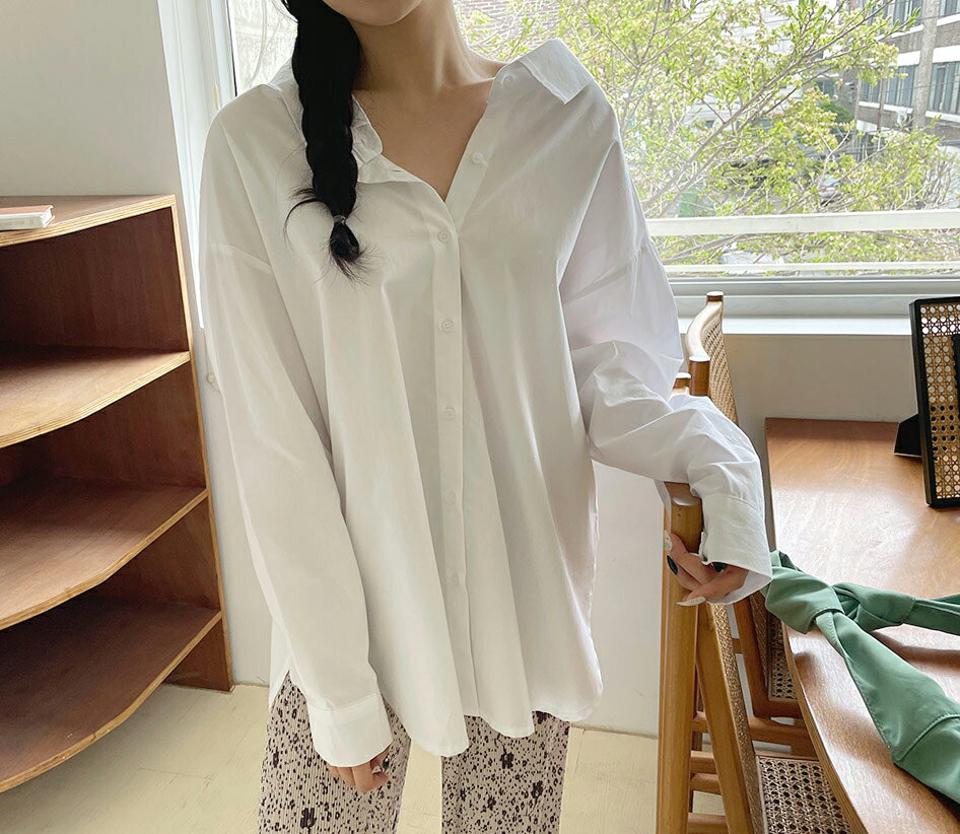 バックリボンシャツ・全3色・t63897 レディース 【bl】【韓国 ファッション トップス シャツ 長袖 リボン オーバーサイズ ルーズ ゆったり ガーリー 体型カバー 細身 春 夏】【NIJU】