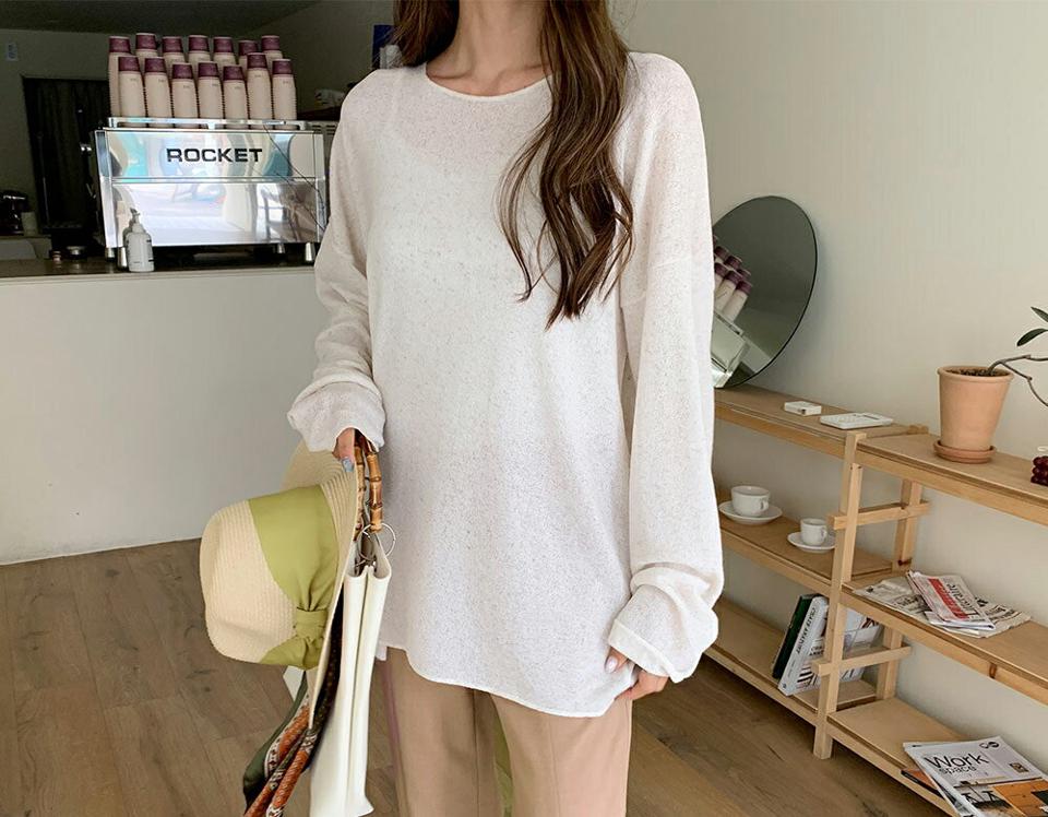 リネン混ラウンドルーズTシャツ・全4色・t63434 レディース 【tops】【韓国 ファッション トップス Tシャツ 長袖 リネン シアー ラウンドネック ルーズ ゆったり フェミニン カジュアル 体型カーバー デイリー 夏 春】