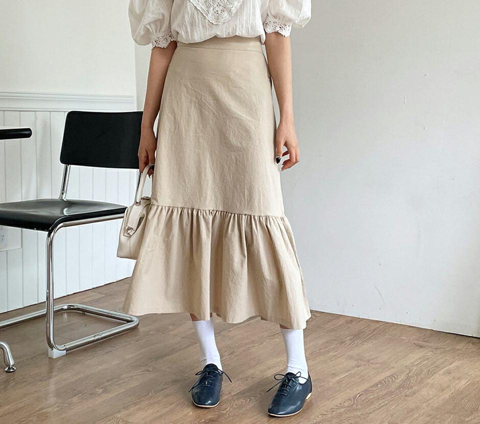 【全品10%OFF】フレアへムスカート・全4色・b63879 レディース 【sk】【韓国 ファッション ボトムス スカート ロング ロングスカート シンプル 無地 コットン Aライン ギャザー ゴム ガーリー カジュアル デイリー 体型カバー 細身 春 夏】【NIJU】