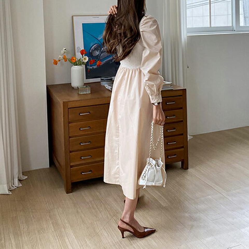 【タイム特価】ベストレイヤード風カラーワンピース・全2色・e63444 レディース 【ops】 韓国ファッション ワンピース ロングワンピース 長袖 シャツワンピース 異素材 レイヤード風 フレア スリム カジュアル シンプル 夏 春 【TS】セール