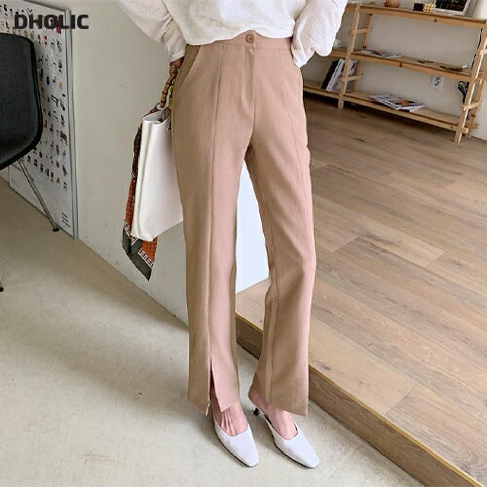 スリットストレートスラックス・全2色・t63454 レディース 【pt】 韓国 ファッション ボトムス ロング ロングパンツ スラックス オフィス オフィスカジュアル スリム ストレート 美脚 体型カーバー 10分丈 十分丈 夏 春