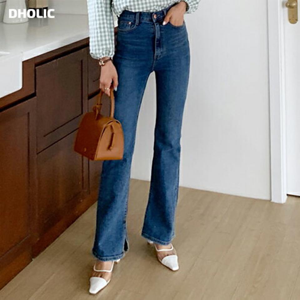 ハイウエストフレアデニムパンツ・全1色・t63457 レディース 【pt】 韓国 ファッション ボトムス ロング ロングデニム デニム スリム ブーツカット 足長 美脚 体型カーバー 10分丈 十分丈 夏 春