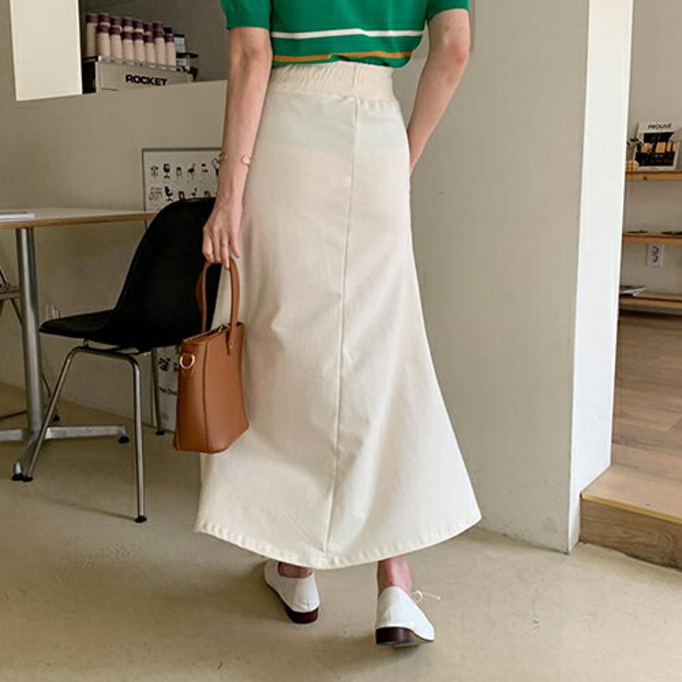 コットンフレアスカート・全4色・t63453 レディース 【sk】【韓国 ファッション ボトムス スカート ロング ロングスカート コットン フレア 体型カバー 細身 カジュアル ベーシック フェミニン 夏 春】