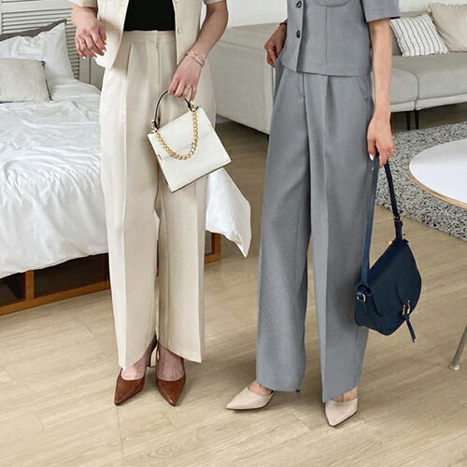 ハウンドトゥーススラックス・全2色・t63447 レディース 【pt】 韓国 ファッション ボトムス ロング ロングパンツ スラックス ワイドスラックス ハウンドトゥース 美脚 体型カーバー 10分丈 十分丈 夏 春