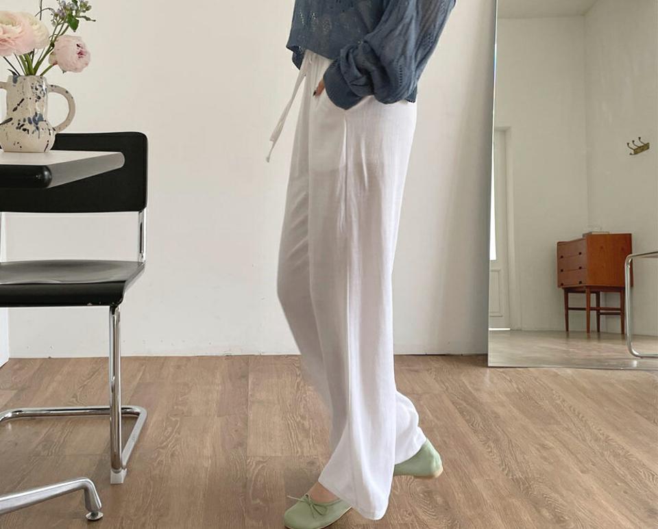 【只今20%OFF】リネン混ドロストワイドパンツ・全3色・t63876 レディース 【pt】【韓国 ファッション ボトムス パンツ ロング ロングパンツ リネン ワイド ワイドパンツ ルーズ ゆったり 体型カーバー 10分丈 十分丈 カジュアル デイリー 春 夏】【NIJU】【LN】