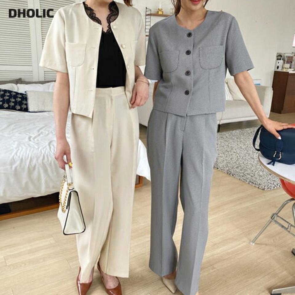 ハウンドトゥースブラウス&スラックスSET・全2色・t63448 レディース 【pt】 韓国 ファッション ボトムス ロング ロングパンツ スラックス ワイドスラックス ハウンドトゥース セットアップ ブラウス 美脚 体型カーバー 10分丈 十分丈 夏 春