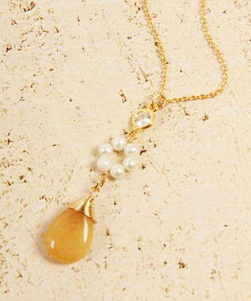 【5月誕生石アクセサリー】K14GF イエロージェイド×淡水パールネックレス