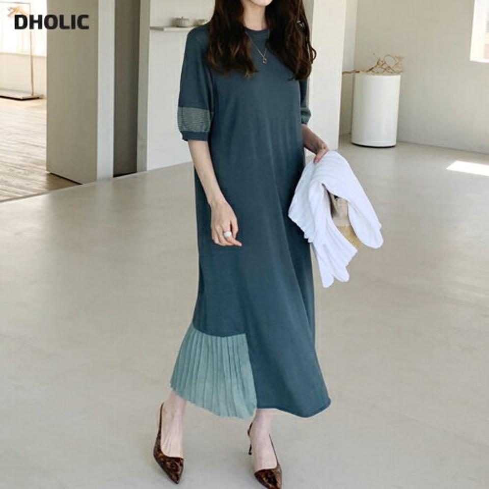 グリッターポイントニットワンピース・全4色・b68028 レディース 【ops】【ワンピース ロング ロングワンピース グリッター ラメ ニット 七分丈 七分袖 7分丈 7分袖 カジュアル 大人 きれいめ 春 夏 韓国 ファッション】【ハイホリHIHOLLI】