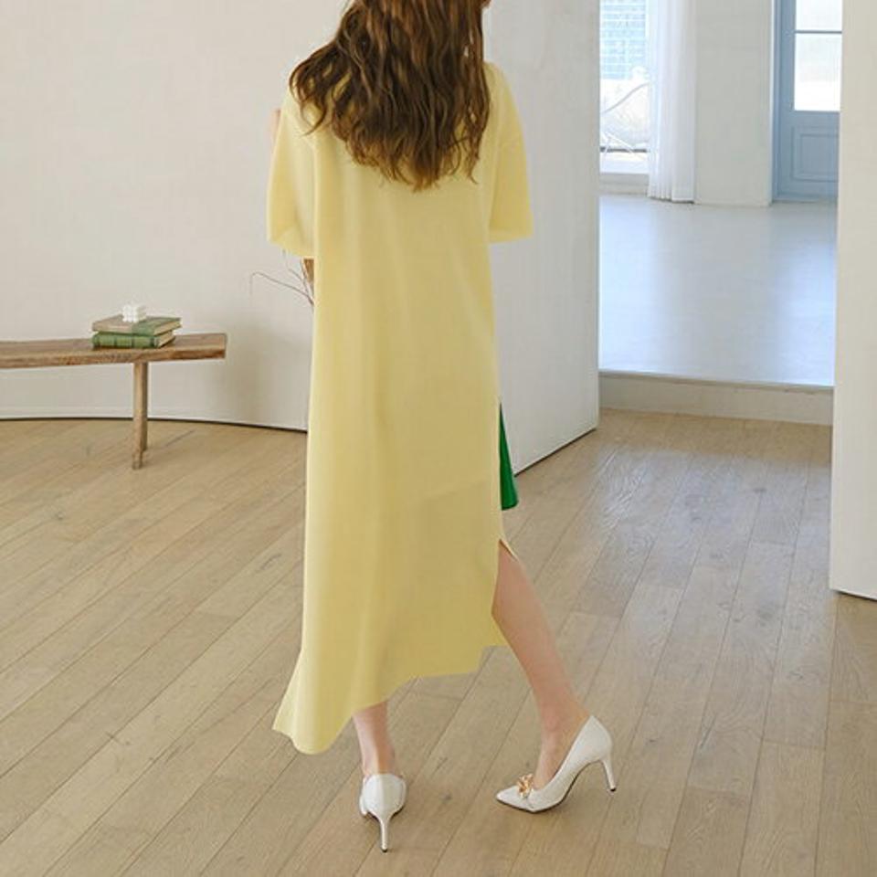 【10%OFF】ラウンドプリーツスリットワンピース・全6色・b68014 レディース 【ops】ワンピース ロングワンピース 半袖 ハーフスリーブ プリーツ スリット 単色 無地 シンプル カジュアル ラフ 体型カバー 水色 春 夏 人気 韓国ファッション ハイホリHIHOLLI セール SALE