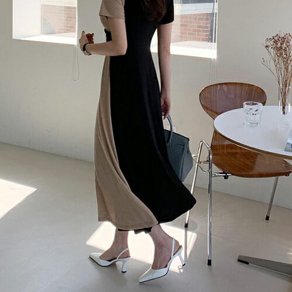 配色ツイストワンピース・全3色・b68029 レディース 【ops】【ワンピース ロング ロングワンピース 半袖 ツイスト 配色 大人 バイカラー Tシャツワンピース カットソーワンピース 韓国 ファッション】【ハイホリHIHOLLI】