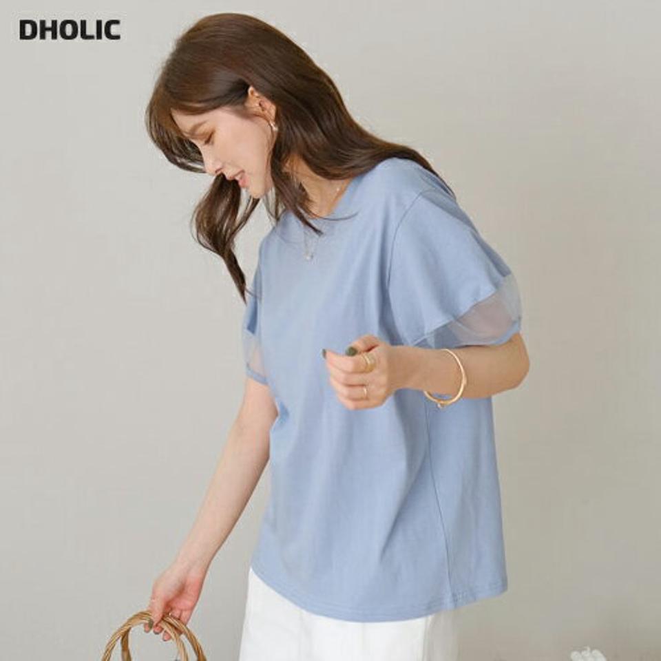 オーガンジースリーブTシャツ・全6色・b68013 レディース 【tops】 トップス Tシャツ 半袖 ハーフスリーブ 透け感 シアー シースルー オーガンジー シンプル きれいめ 可愛い かわいい 春 夏 韓国ファッション ハイホリHIHOLLI