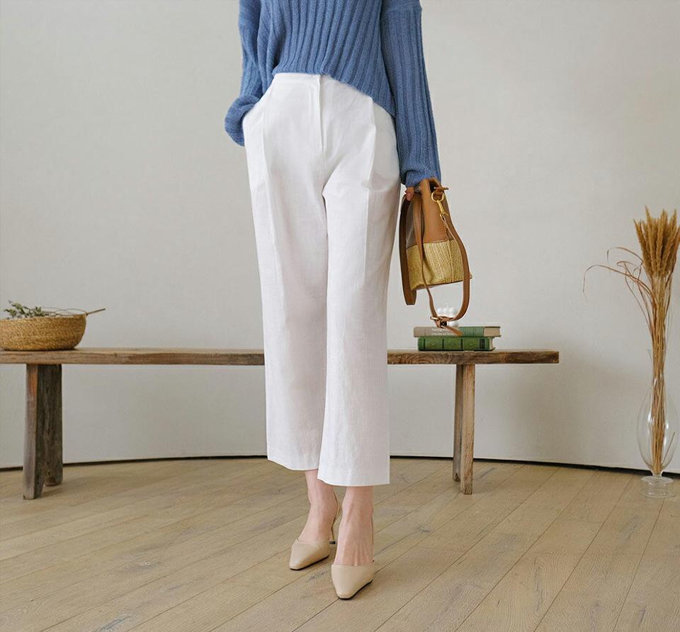 コットンストレートタックパンツ・全4色・t68077 レディース 【pt】【パンツ ズボン ロングパンツ ストレート コットン 単色 無地 シンプル　ベーシック カジュアル 大人 春 秋 韓国 ファッション】【ハイホリHIHOLLI】