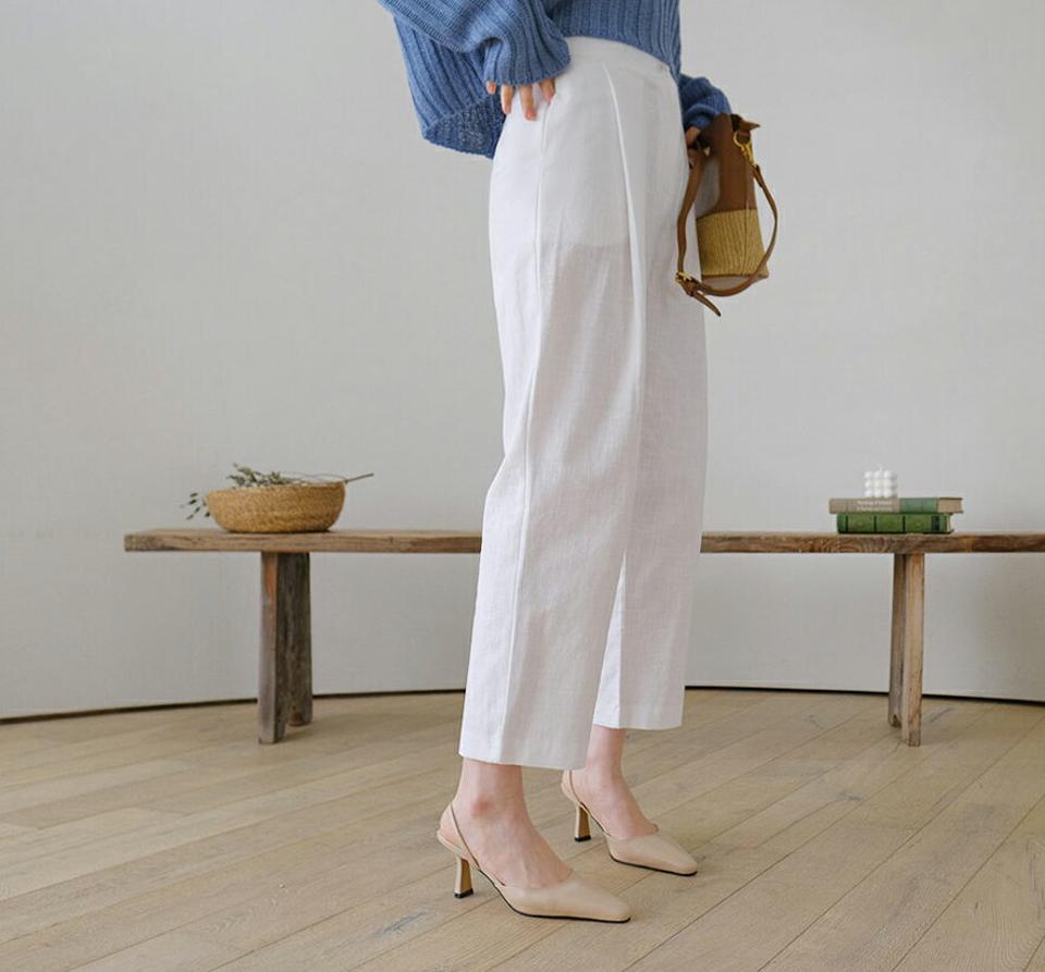 コットンストレートタックパンツ・全4色・t68077 レディース 【pt】【パンツ ズボン ロングパンツ ストレート コットン 単色 無地 シンプル　ベーシック カジュアル 大人 春 秋 韓国 ファッション】【ハイホリHIHOLLI】