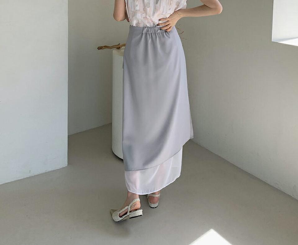 ダイアゴナルシフォンヘムスカート・全2色・t68035 レディース 【sk】【スカート ロング ロングスカート シフォン ダイアゴナル きれいめ 大人 シンプル 揺れ感 春 秋 韓国 ファッション】【ハイホリHIHOLLI】