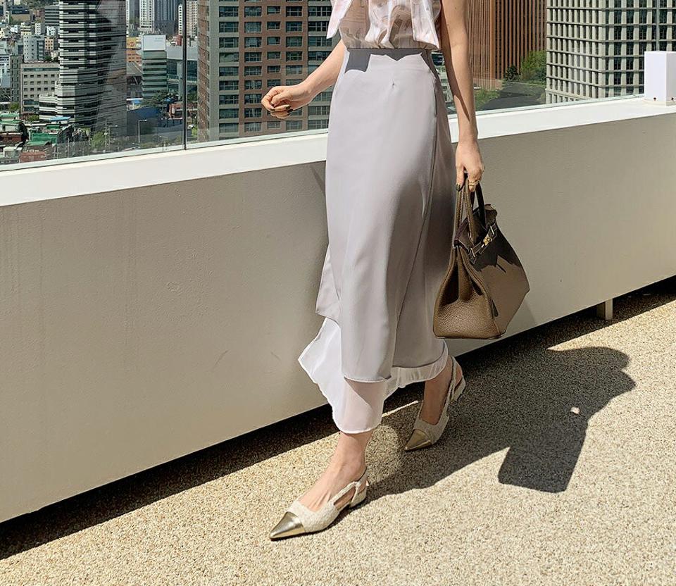 ダイアゴナルシフォンヘムスカート・全2色・t68035 レディース 【sk】【スカート ロング ロングスカート シフォン ダイアゴナル きれいめ 大人 シンプル 揺れ感 春 秋 韓国 ファッション】【ハイホリHIHOLLI】