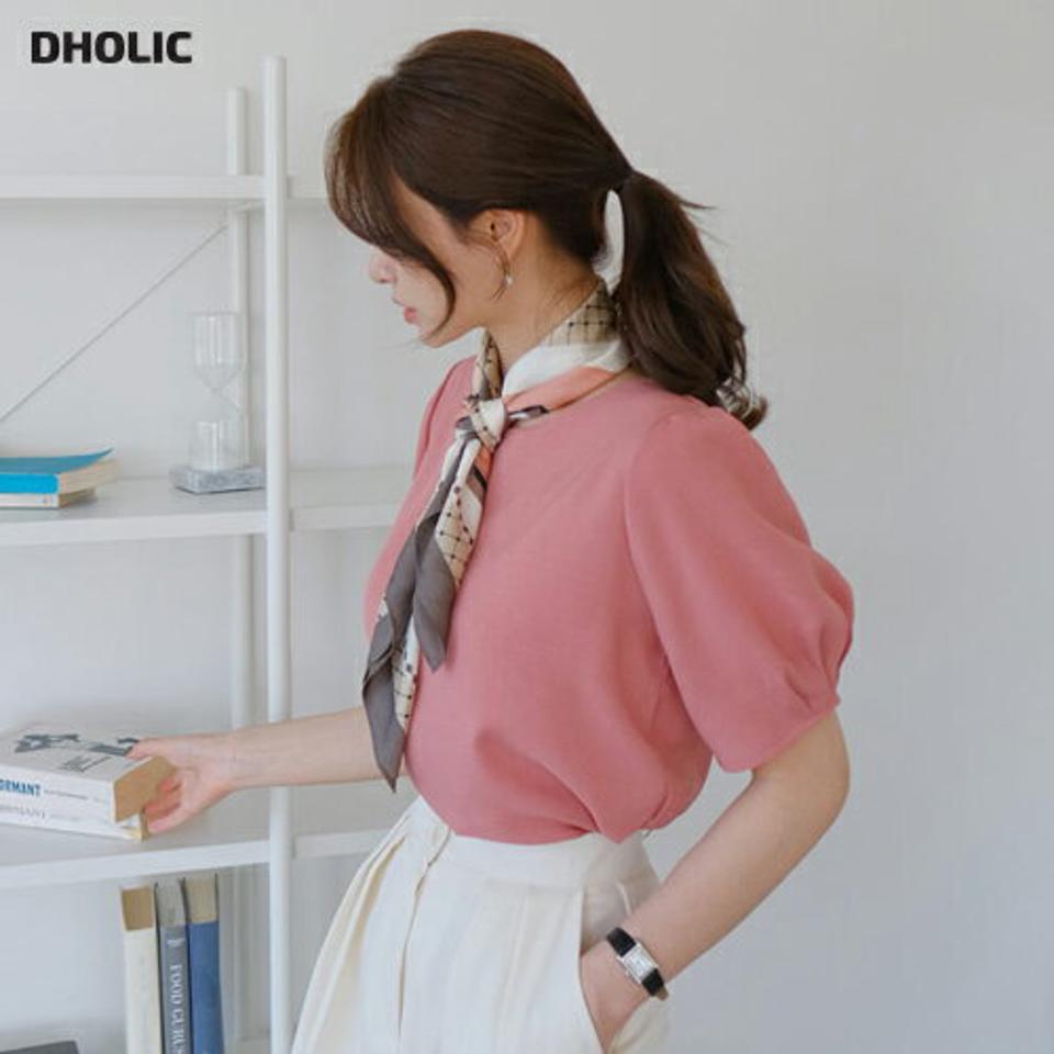 ラウンドパフブラウス・全4色・68030 レディース 【bl】【トップス ブラウス 半袖 ハーフスリーブ パフ袖 パフスリーブ 単色 無地 シンプル 可愛い かわいい 春 夏 韓国 ファッション】【ハイホリHIHOLLI】