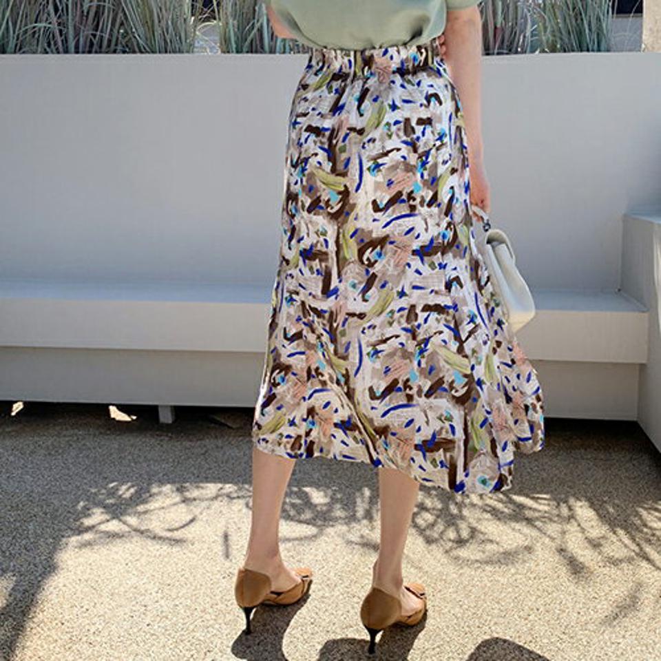 ペイントパターンスカート・全2色・b68038 レディース 【sk】【スカート ミディ丈 ミディスカート 総柄 ペイント アンバランス 春 夏 秋 韓国 ファッション】【ハイホリHIHOLLI】