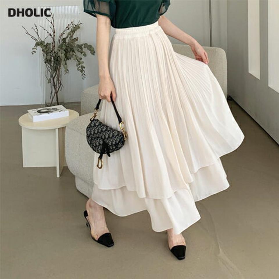 プリーツティアードスカート・全4色・t68033 レディース 【sk】【スカート ロング ロングスカート ティアード プリーツ プリーツスカート 単色 フェミニン シンプル 可愛い かわいい ボリューム ウエストゴム 春 秋 韓国 ファッション】【ハイホリHIHOLLI】