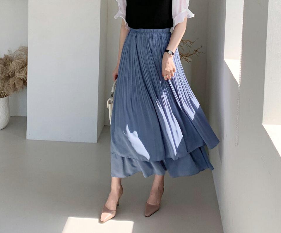 プリーツティアードスカート・全4色・t68033 レディース 【sk】【スカート ロング ロングスカート ティアード プリーツ プリーツスカート 単色 フェミニン シンプル 可愛い かわいい ボリューム ウエストゴム 春 秋 韓国 ファッション】【ハイホリHIHOLLI】