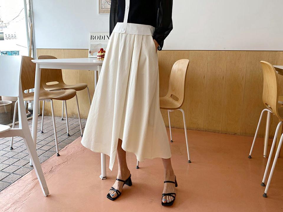 アンバランスAラインスカート・全4色・t57273 レディース 【sk】【韓国 ファッション ボトムス スカート ロング ロングスカート アンバランス Aライン ツータック 無地 ベーシック フェミニン 体型カバー 細身 カジュアル 夏 春】
