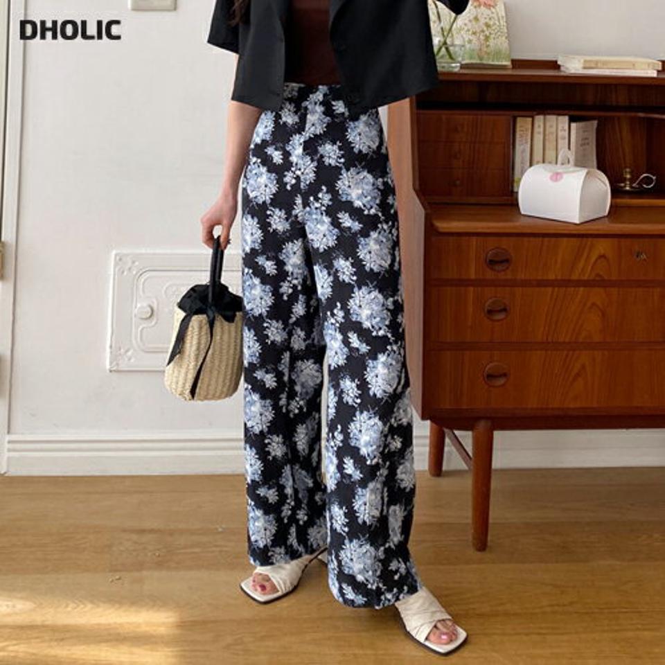 バックゴム花柄パンツ・全3色・t57290 レディース 【pt】【韓国 ファッション ボトムス ロング ロングパンツ 花柄 フラワー パターン ワイドパンツ 美脚 10分丈 十分丈 細身 体型カーバー スリム 夏 春】