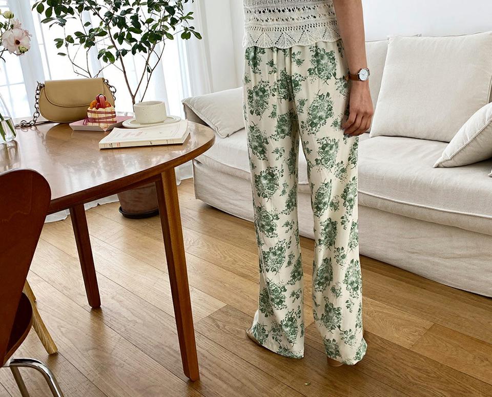 バックゴム花柄パンツ・全3色・t57290 レディース 【pt】【韓国 ファッション ボトムス ロング ロングパンツ 花柄 フラワー パターン ワイドパンツ 美脚 10分丈 十分丈 細身 体型カーバー スリム 夏 春】