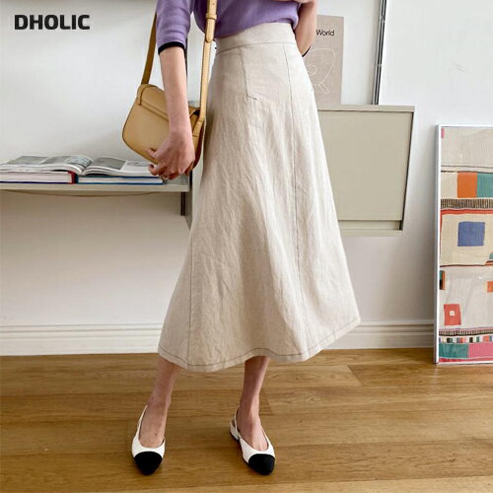 ステッチAラインスカート・全2色・b57289 レディース 【sk】【韓国 ファッション ボトムス スカート ロング ロングスカート ステッチ ハイウエスト ジッパー付き Aライン 無地 ベーシック フェミニン 体型カバー 細身 カジュアル 夏 春】